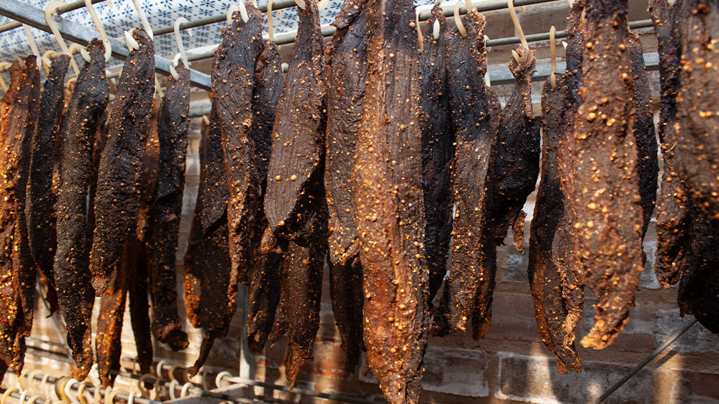 Biltong hanging to dry